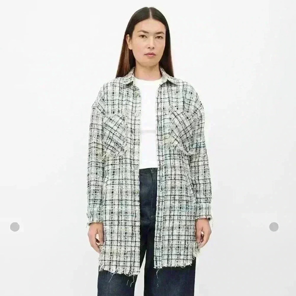Faith Connexion Blue Multi Jacket Shirt Shacket Tweed Button Down Women Size XS - Picture 1 of 11